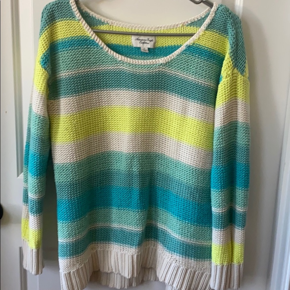 American Eagle Outfitters Lime & Aqua Open Weave Sweater